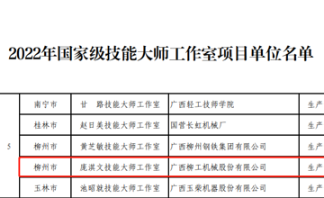 喜訊！柳工再添國家級技能大師工作室